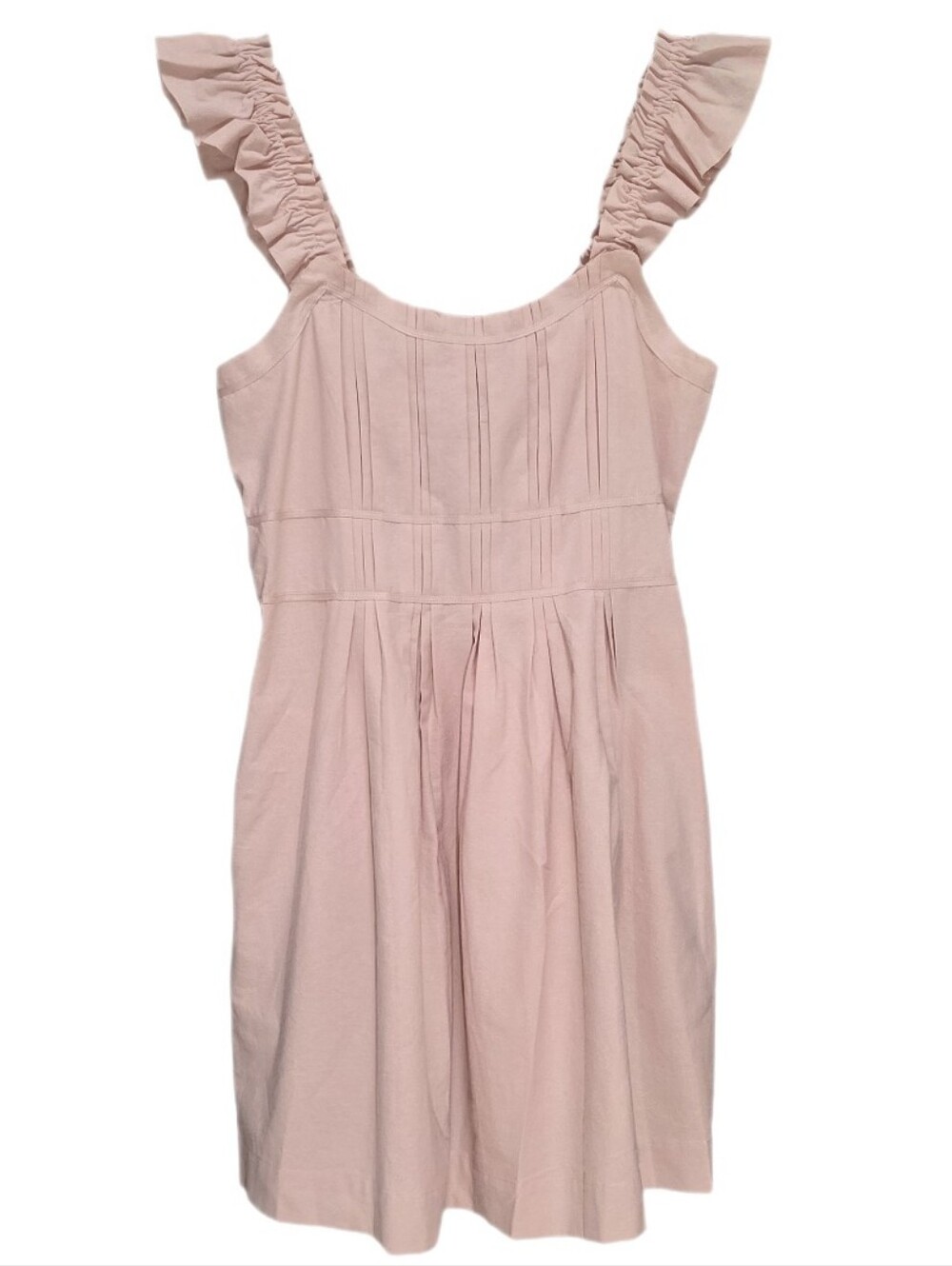 Steve Madden Harmony Pintuck Pleated Dress Smocked Ruffled Shoulder Cameo Rose L